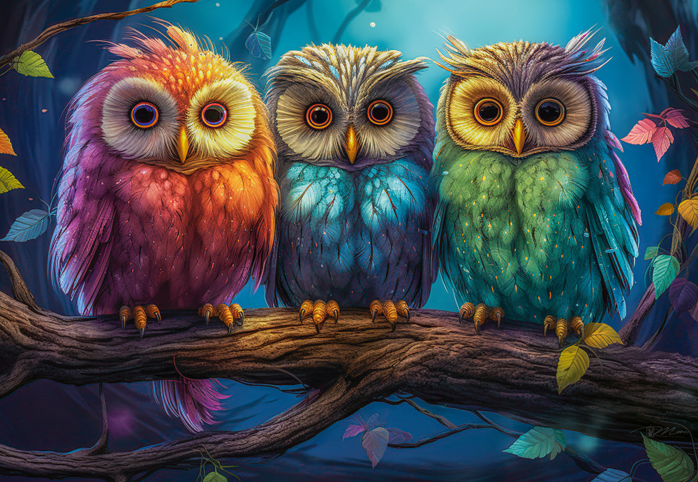 1000 Piece Jigsaw Puzzle, Three Little Owls, Animal Puzzles, Colorful birds, Adult Puzzle