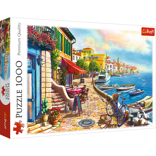 1000 Piece Jigsaw Puzzles, Sunny Embankment, Coastal City, Ocean, Adult Puzzles