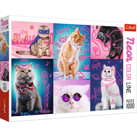 1000 Piece Jigsaw Puzzles, Super Cats, Neon Line, Adult Puzzles