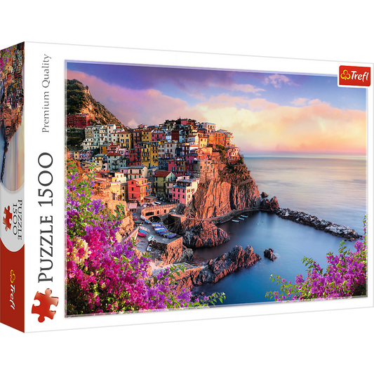 1500 Piece Jigsaw Puzzles, View of Manarola, Ocean Paradise, Italy, Coastal City,  Adult Puzzles