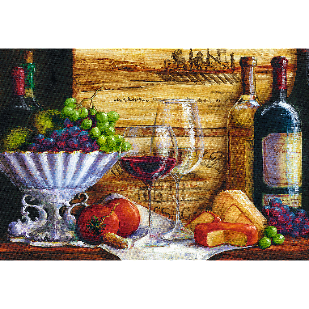 1500 Piece Jigsaw Puzzles, In The Vineyard by Malenda Trick, Still Life Puzzle with Food and Wine, Adult Puzzles