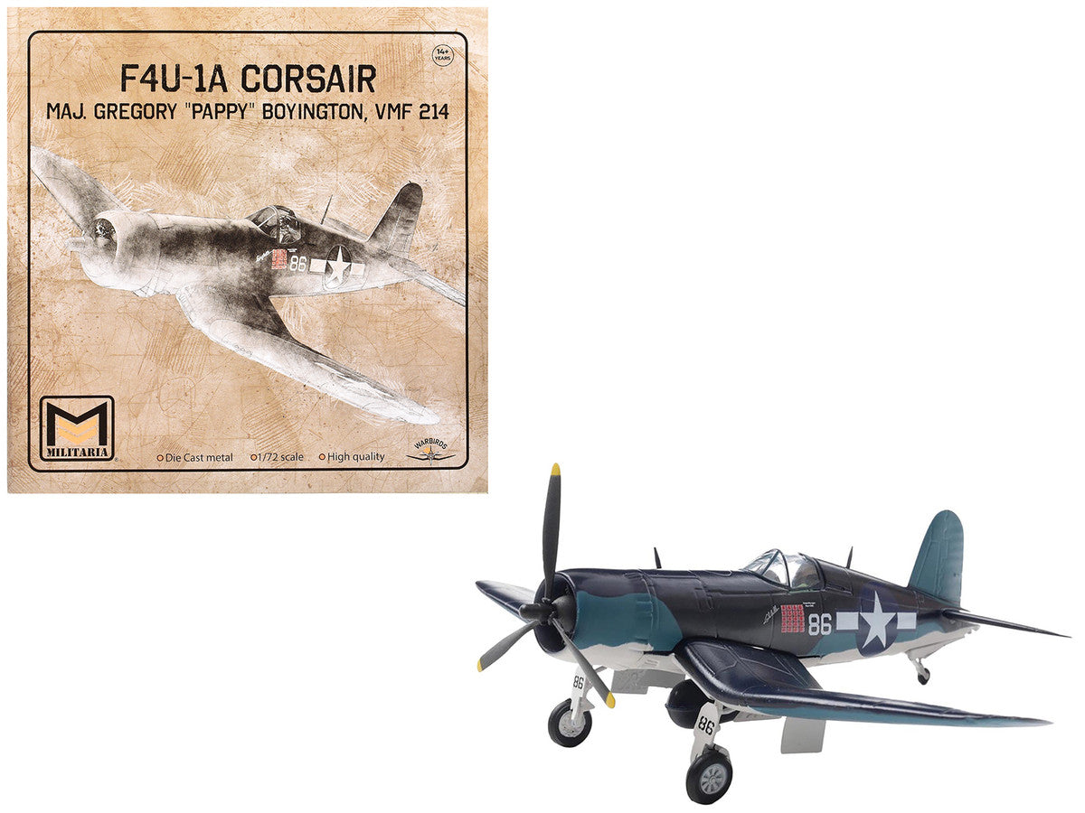 Vought F4U 1A Corsair Diecast Model Maj Gregory Pappy Boyington VMF 214 USMC 1 72 Scale Militaria Die Cast