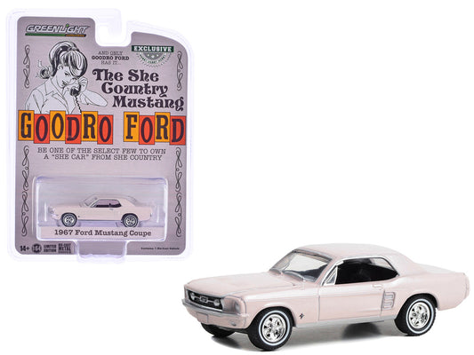 1967 Ford Mustang Coupe "She Country Special - Bill Goodro Ford Denver Colorado" Bermuda Sand "Hobby Exclusive" Series 1/64 Diecast Model Car by Greenlight-0