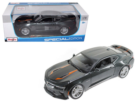 Chevrolet Camaro SS Gray Orange Stripes Diecast Model One Eighteenth Scale Maisto
