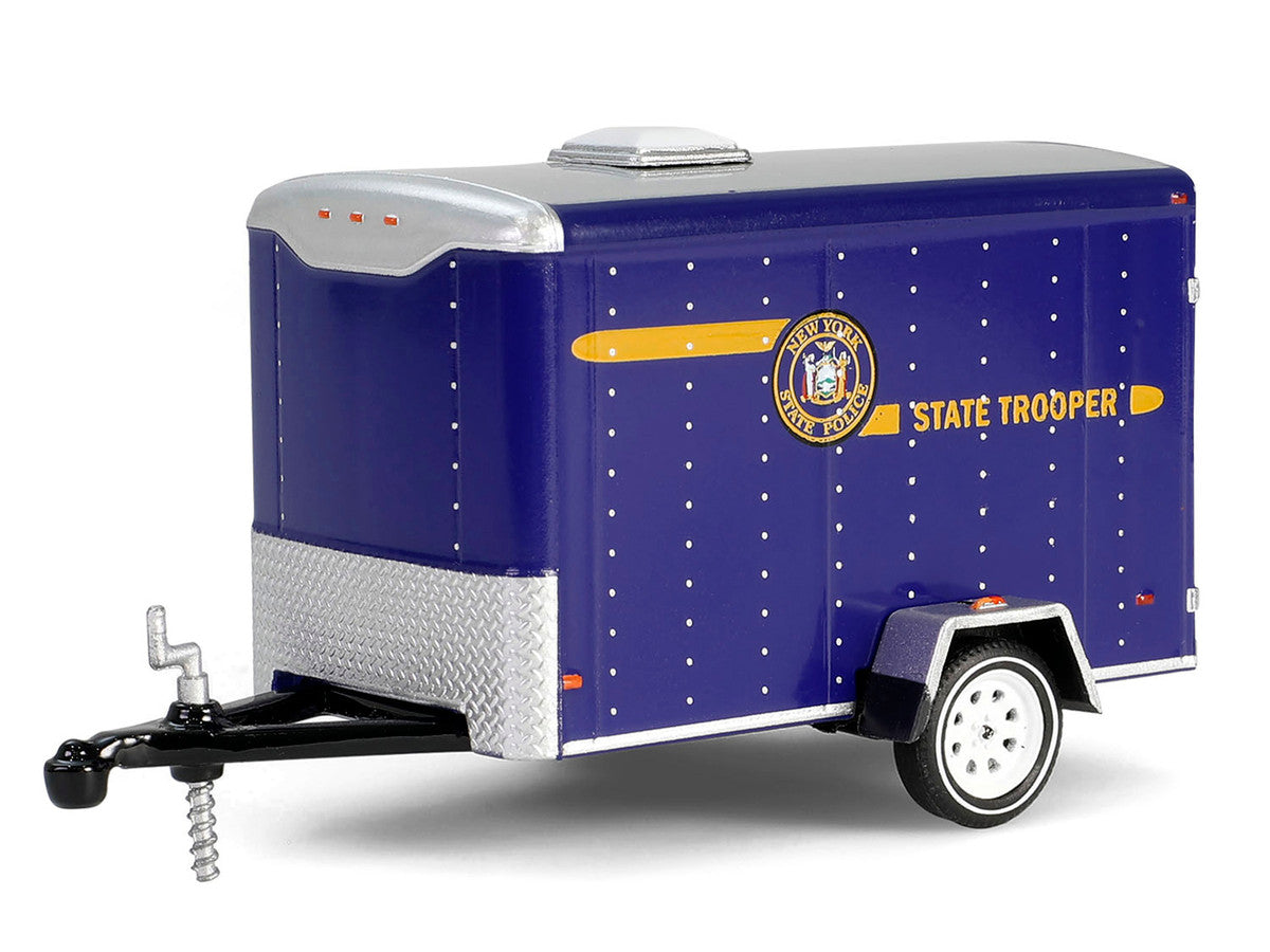 1/64 Diecast Jeep Cherokee New York State Police Blue Yellow Stripes Cargo Trailer Hot Pursuit Tow Series 1 Greenlight