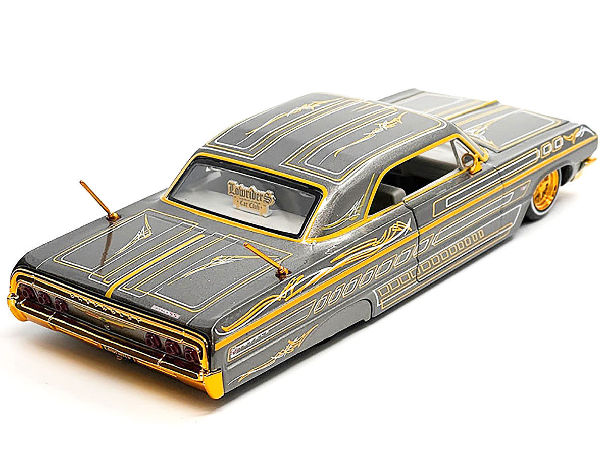 1964 Chevrolet Impala SS Lowrider Gray Metallic with Gold Graphics "Lowriders" "Maisto Design" Series 1/26 Diecast Model Car by Maisto-1