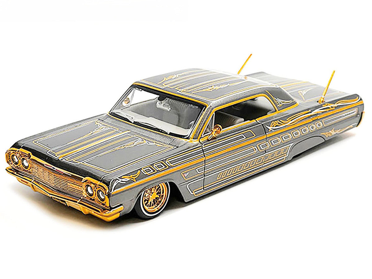 1964 Chevrolet Impala SS Lowrider Gray Metallic with Gold Graphics "Lowriders" "Maisto Design" Series 1/26 Diecast Model Car by Maisto-2