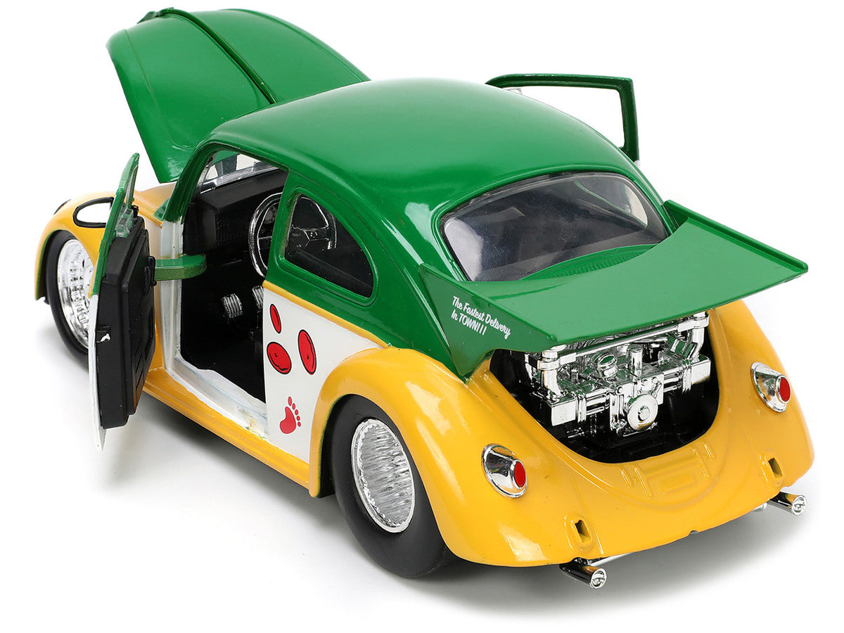 1959 Volkswagen Drag Beetle Green and Yellow and Michelangelo Diecast Figure "Teenage Mutant Ninja Turtles" "Hollywood Rides" Series 1/24 Diecast Model Car by Jada-3