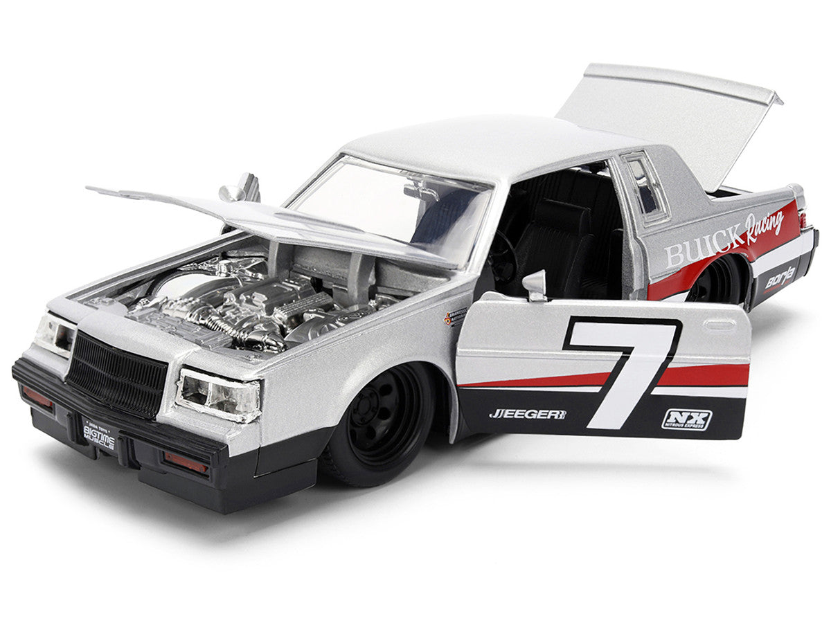 1987 Buick Grand National #7 "Buick Racing" Matt Silver Metallic with Red and Black Stripes "Bigtime Muscle" Series 1/24 Diecast Model by Jada-1