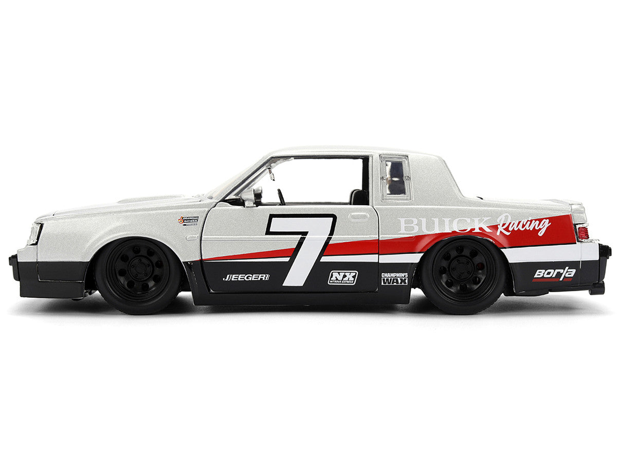 1987 Buick Grand National #7 "Buick Racing" Matt Silver Metallic with Red and Black Stripes "Bigtime Muscle" Series 1/24 Diecast Model by Jada-2