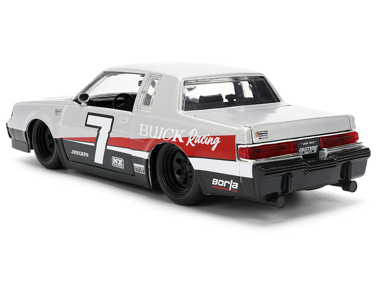 1987 Buick Grand National #7 "Buick Racing" Matt Silver Metallic with Red and Black Stripes "Bigtime Muscle" Series 1/24 Diecast Model by Jada-4