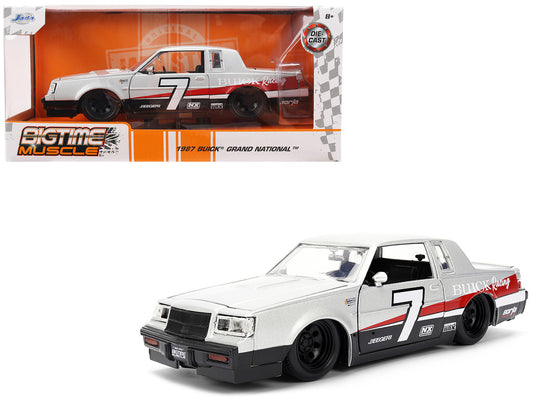 1987 Buick Grand National #7 "Buick Racing" Matt Silver Metallic with Red and Black Stripes "Bigtime Muscle" Series 1/24 Diecast Model by Jada-0
