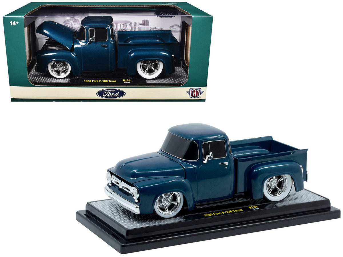 1956 Ford F-100 Pickup Truck Blue Metallic Limited Edition to 6650 pieces Worldwide 1/24 Diecast Model Car by M2 Machines-2