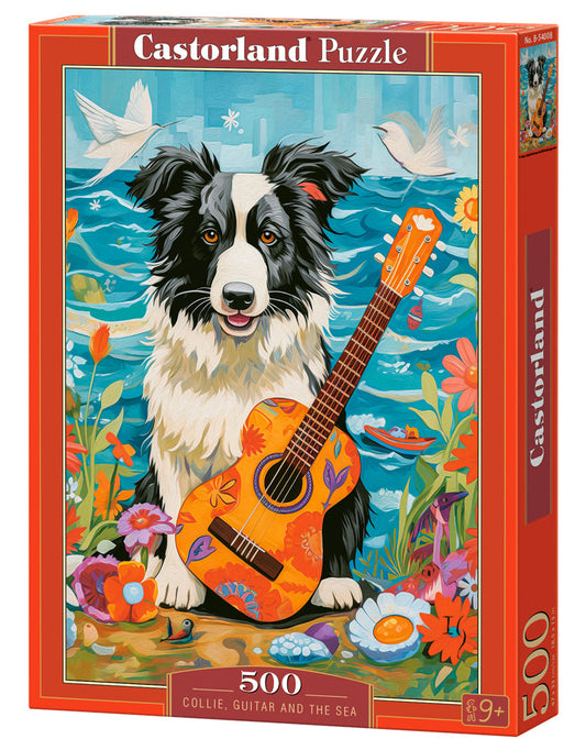Border Collie Guitar Beach Puzzle 500 Piece Castorland