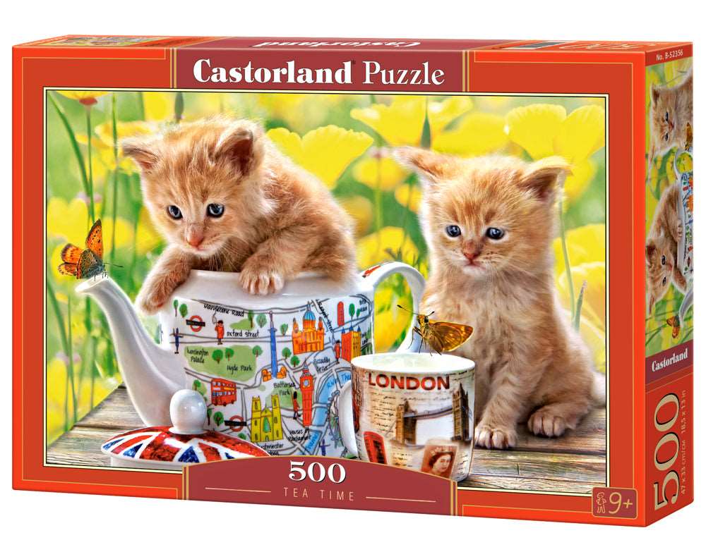 500 Piece Jigsaw Puzzle, Tea Time, Animal puzzle, Cat puzzle, Kittie puzzle, Cute cat, Adult Puzzles, Castorland B-52356