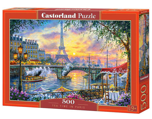 500 Piece Jigsaw Puzzle, Tea Time in Paris, France, Colorful Eiffel Tower and Café Puzzle, Paris, Art Puzzle, Adult Puzzles