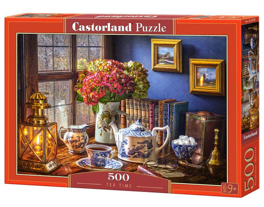 500 Piece Jigsaw Puzzle, Tea Time, Classic interior, old fashioned furniture, oil lamp, beautiful vase, Adult Puzzles