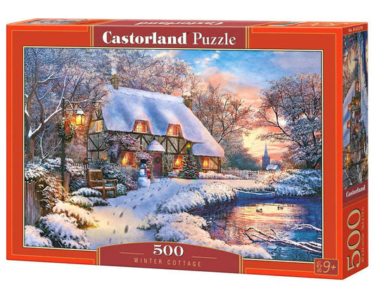 500 Piece Jigsaw Puzzle, Winter Cottage, Charming Nook, Countryside, Winter puzzle, Adult Puzzles,