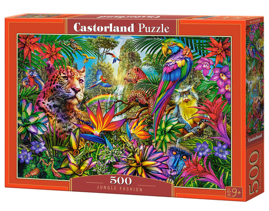 500 Piece Jigsaw Puzzle,  Jungle Fashion, Animal puzzles, Vibrant wildlife, Tropical fantasy art., Adult Puzzle