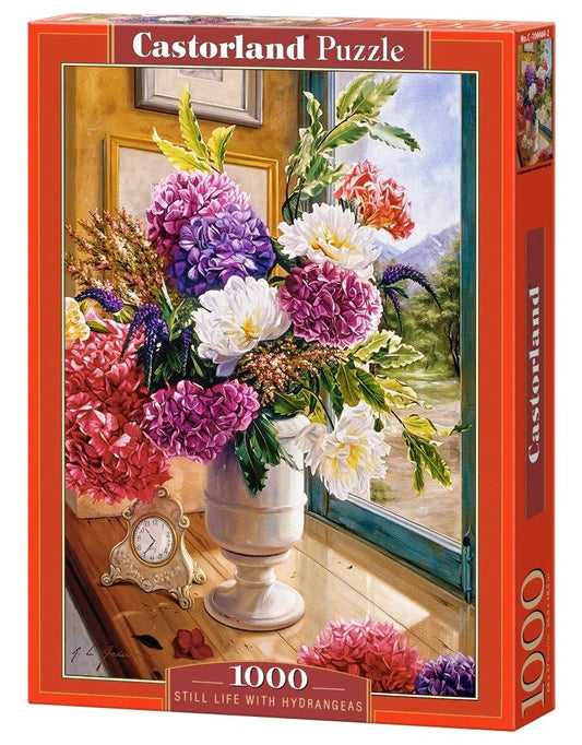 1000 Piece Jigsaw Puzzle, Still Life with Hydrangeas, Flower puzzles, colorful plants, Classic picture,  Adult Puzzle