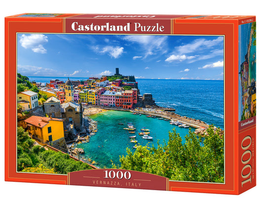 1000 Piece Jigsaw Puzzle, Vernazza, Cinque Terre, Italy, Mediterranean coast, Fishing boats, Adult Puzzle