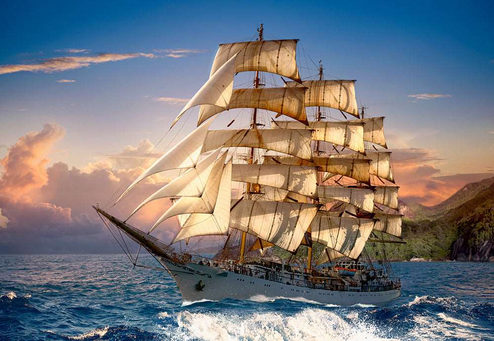 1500 Piece Jigsaw Puzzle, Sailing at Sunset, Sailing Ship Puzzle, Ocean Puzzle, Adult Puzzles
