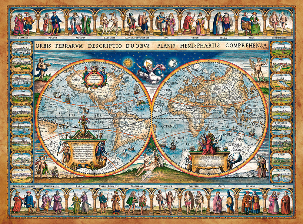 2000 Piece Jigsaw Puzzle, Map of the world 1639, Cartographic map, Historic puzzles, Geographic, Adult Puzzle