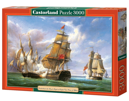3000 Piece Jigsaw Puzzle, "Combat between the French and the English Vessels", Naval battle, Historical puzzles, Canon battle,  Adult Puzzle