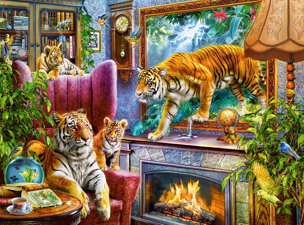 3000 Piece Jigsaw Puzzle, Tigers Coming to Life, Art. Puzzles, Animals on surrealistic scenery, Adult Puzzle