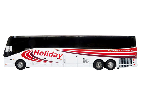 Prevost H3-45 Coach Bus "Holiday Tours" White with Red Graphics Limited Edition 1/64 Diecast Model by Iconic Replicas-0