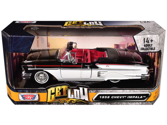 1958 Chevrolet Impala Convertible Lowrider Diecast Motormax Black White Red