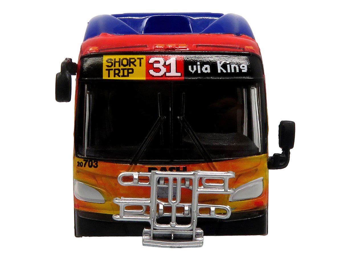 New Flyer Xcelsior XN40 Transit Bus "DASH Pride Livery" Blue with Rainbow Graphics "The Bus & Motorcoach Collection" Limited Edition 1/87 (HO) Diecast Model by Iconic Replicas-2