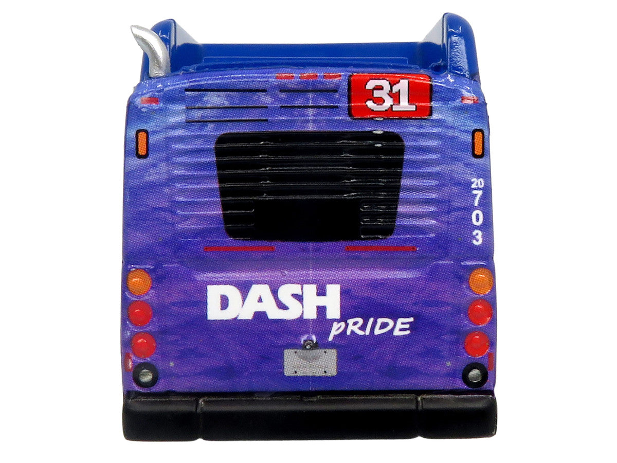 New Flyer Xcelsior XN40 Transit Bus "DASH Pride Livery" Blue with Rainbow Graphics "The Bus & Motorcoach Collection" Limited Edition 1/87 (HO) Diecast Model by Iconic Replicas-3