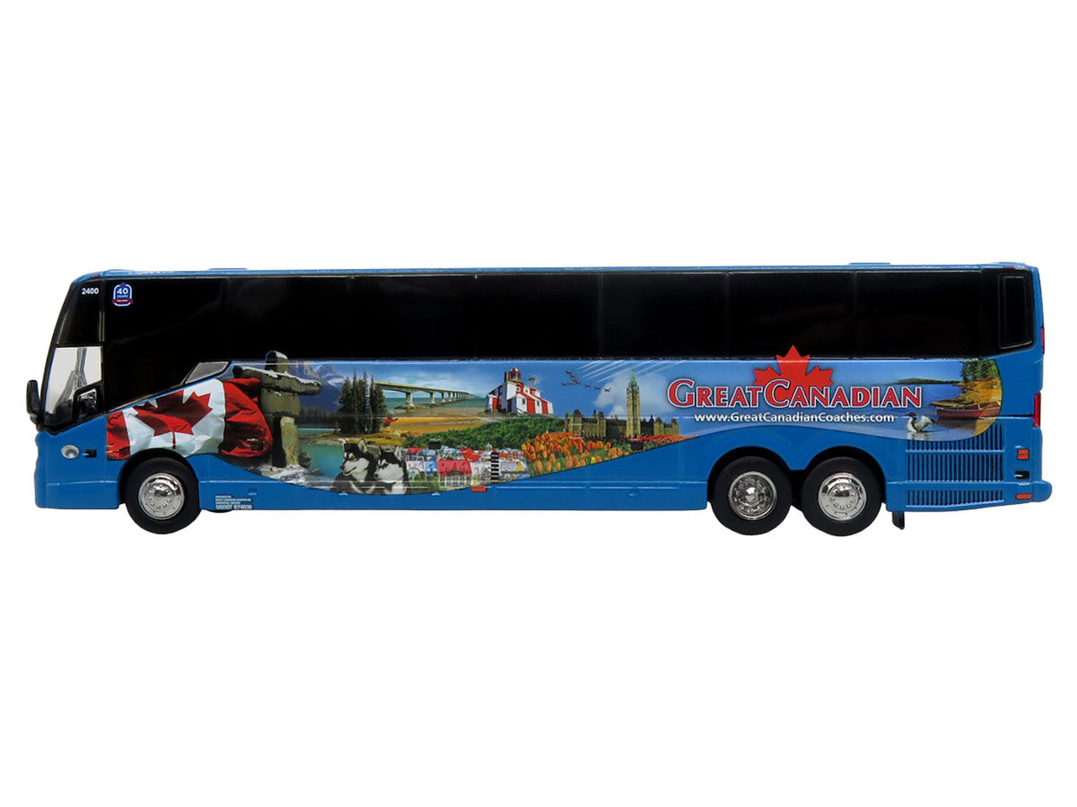 Prevost H3-45 Coach Bus "Great Canadian Coaches" Blue with Graphics Limited Edition 1/87 (HO) Diecast Model by Iconic Replicas-1