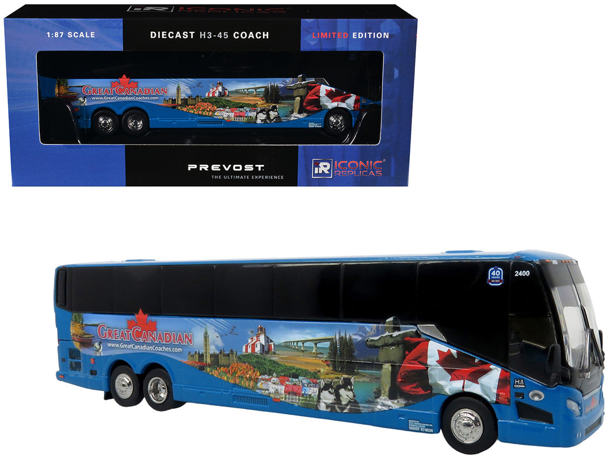 Prevost H3-45 Coach Bus "Great Canadian Coaches" Blue with Graphics Limited Edition 1/87 (HO) Diecast Model by Iconic Replicas-4
