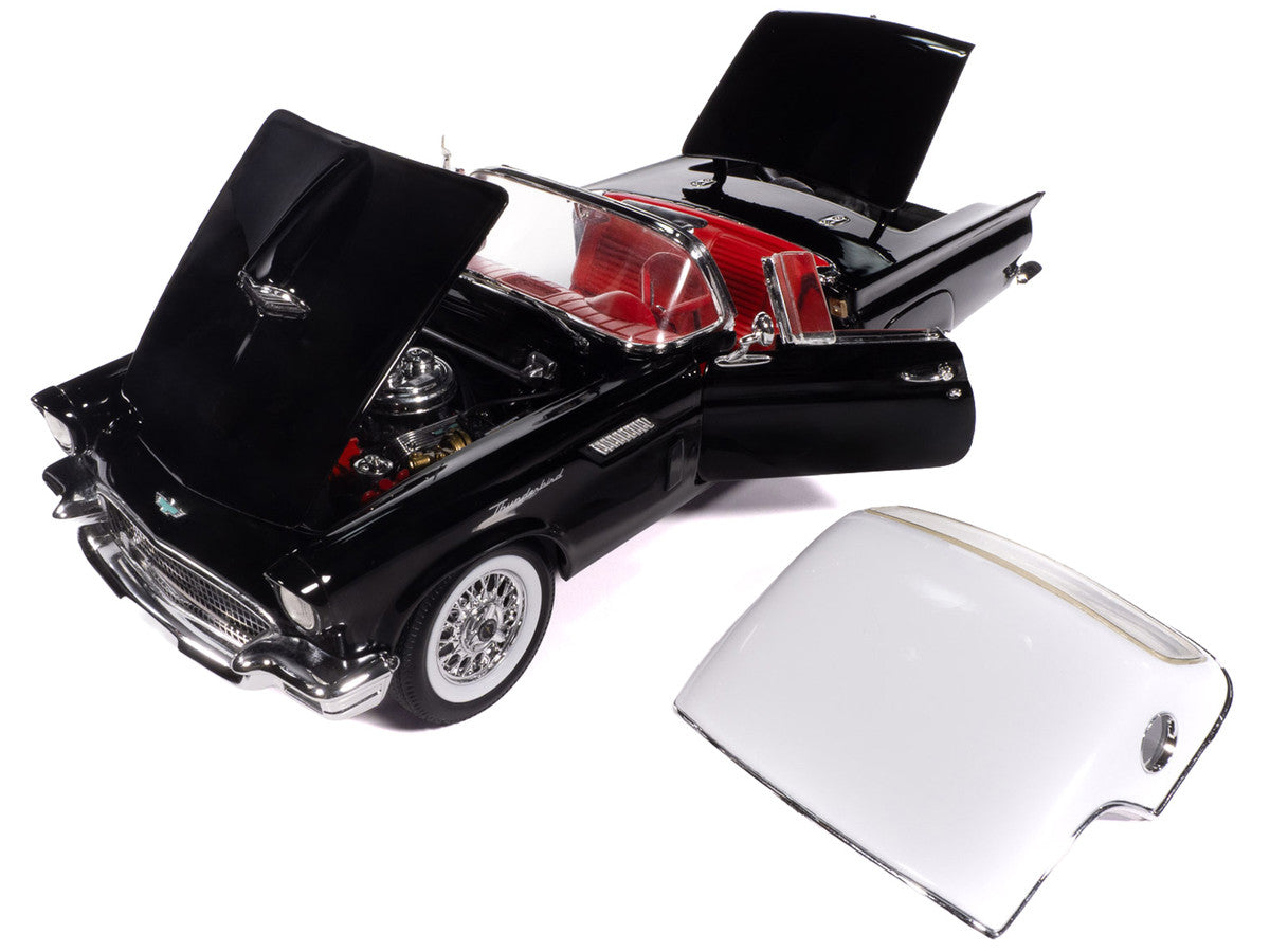 1957 Ford Thunderbird Black with White Top and Red Interior "American Muscle" Series 1/18 Diecast Model Car by Auto World-1