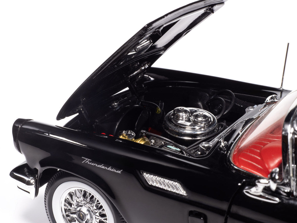 1957 Ford Thunderbird Black with White Top and Red Interior "American Muscle" Series 1/18 Diecast Model Car by Auto World-0