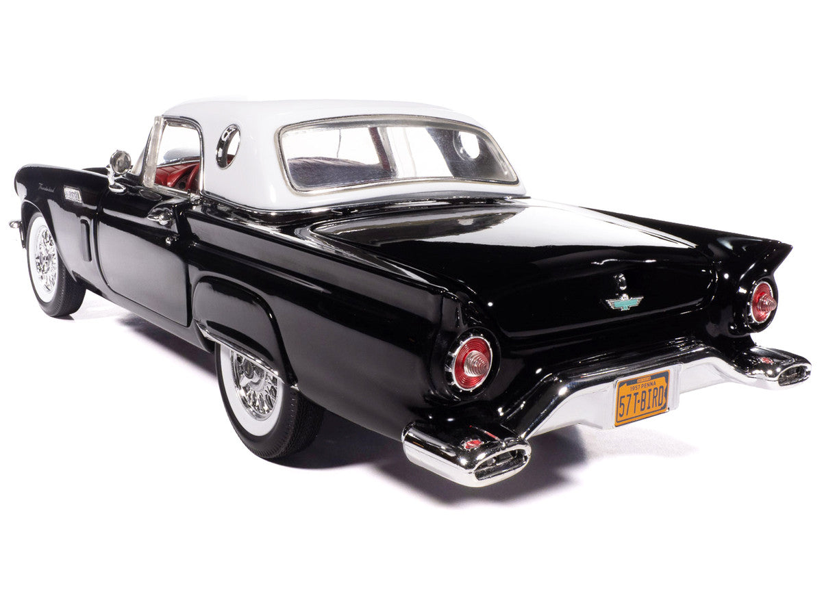 1957 Ford Thunderbird Black with White Top and Red Interior "American Muscle" Series 1/18 Diecast Model Car by Auto World-3