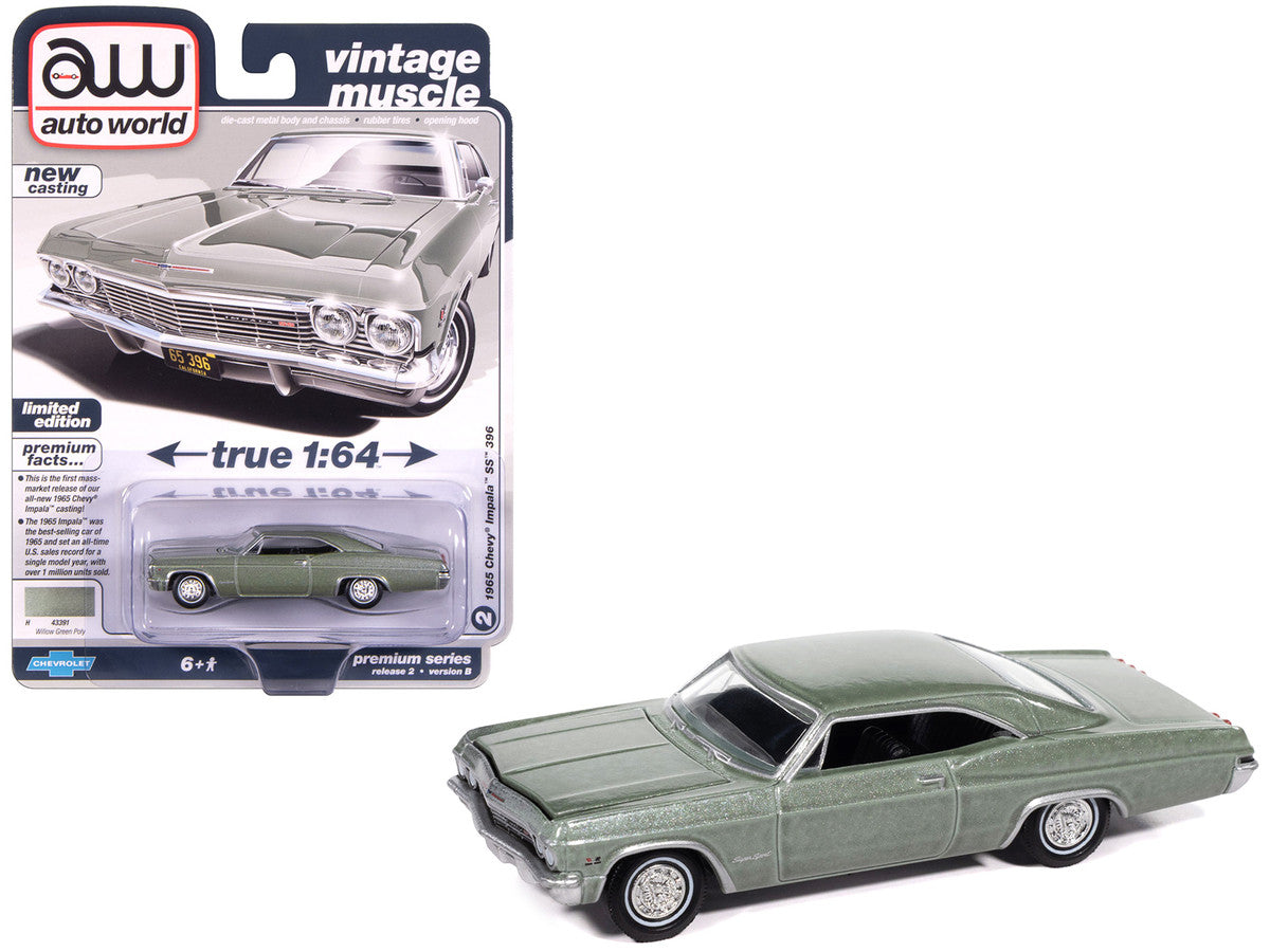 1965 Chevrolet Impala SS 396 Willow Green Metallic "Vintage Muscle" Series 1/64 Diecast Model Car by Auto World-2