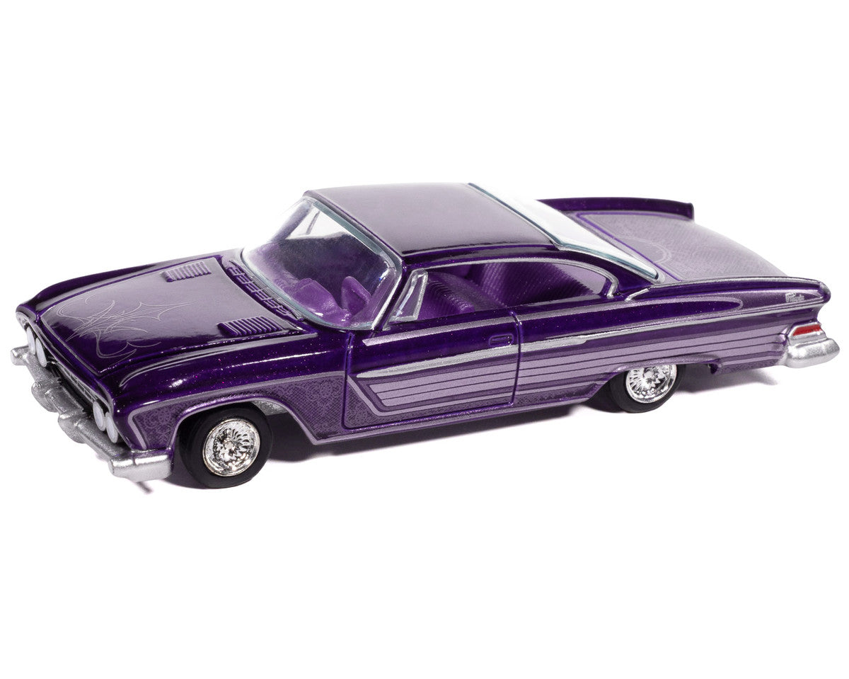 1961 Dodge Dart Phoenix Lowrider Purple Sky Metallic with Graphics and Purple Interior "Vintage Muscle" Series 1/64 Diecast Model Car by Auto World-0
