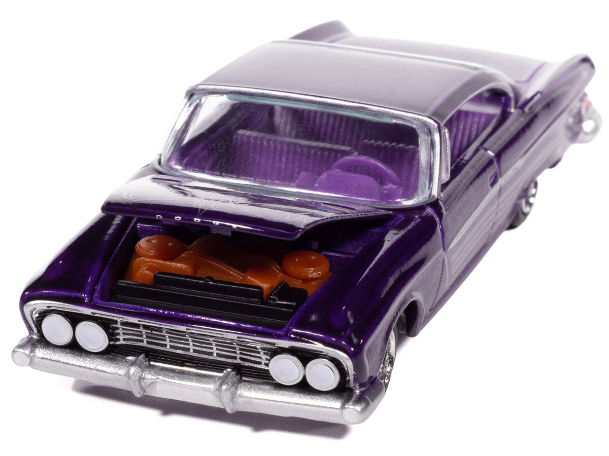 1961 Dodge Dart Phoenix Lowrider Purple Sky Metallic with Graphics and Purple Interior "Vintage Muscle" Series 1/64 Diecast Model Car by Auto World-1
