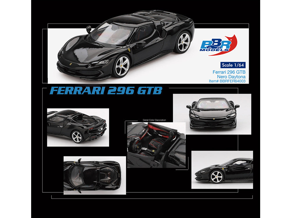 Ferrari 296 GTB Nero Daytona Black Diecast Model Car One Sixty Fourth Scale BBR