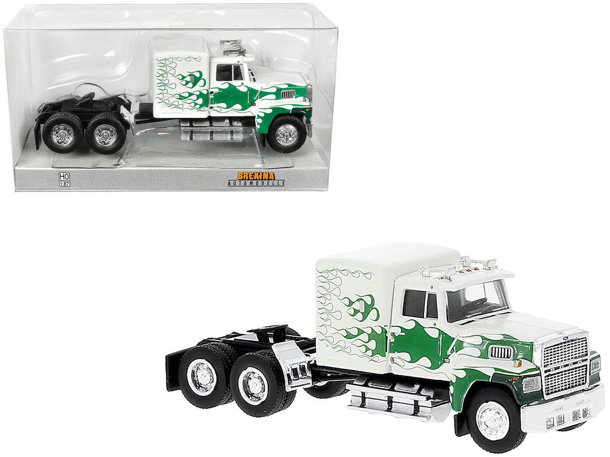 1978 Ford LTL 9000 Truck Tractor White With Green Flames HO Scale Brekina Model
