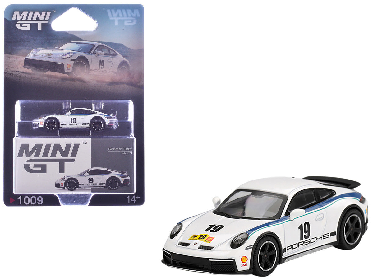 Porsche 911 Dakar Diecast by Mini GT White Blue Stripes Limited Edition