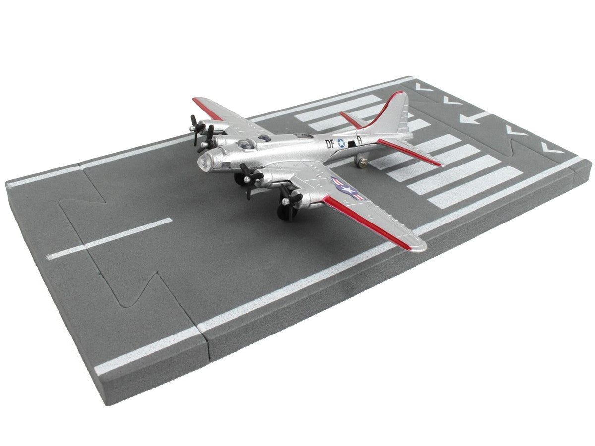 Boeing B-17 Flying Fortress Bomber Aircraft Silver Metallic "United States Army Air Force" with Runway Section Diecast Model Airplane by Runway24-1