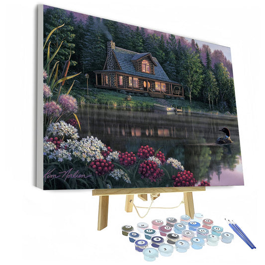 Sleepy Cabin in The Woods Acrylic Paint By Numbers Kit on Canvas