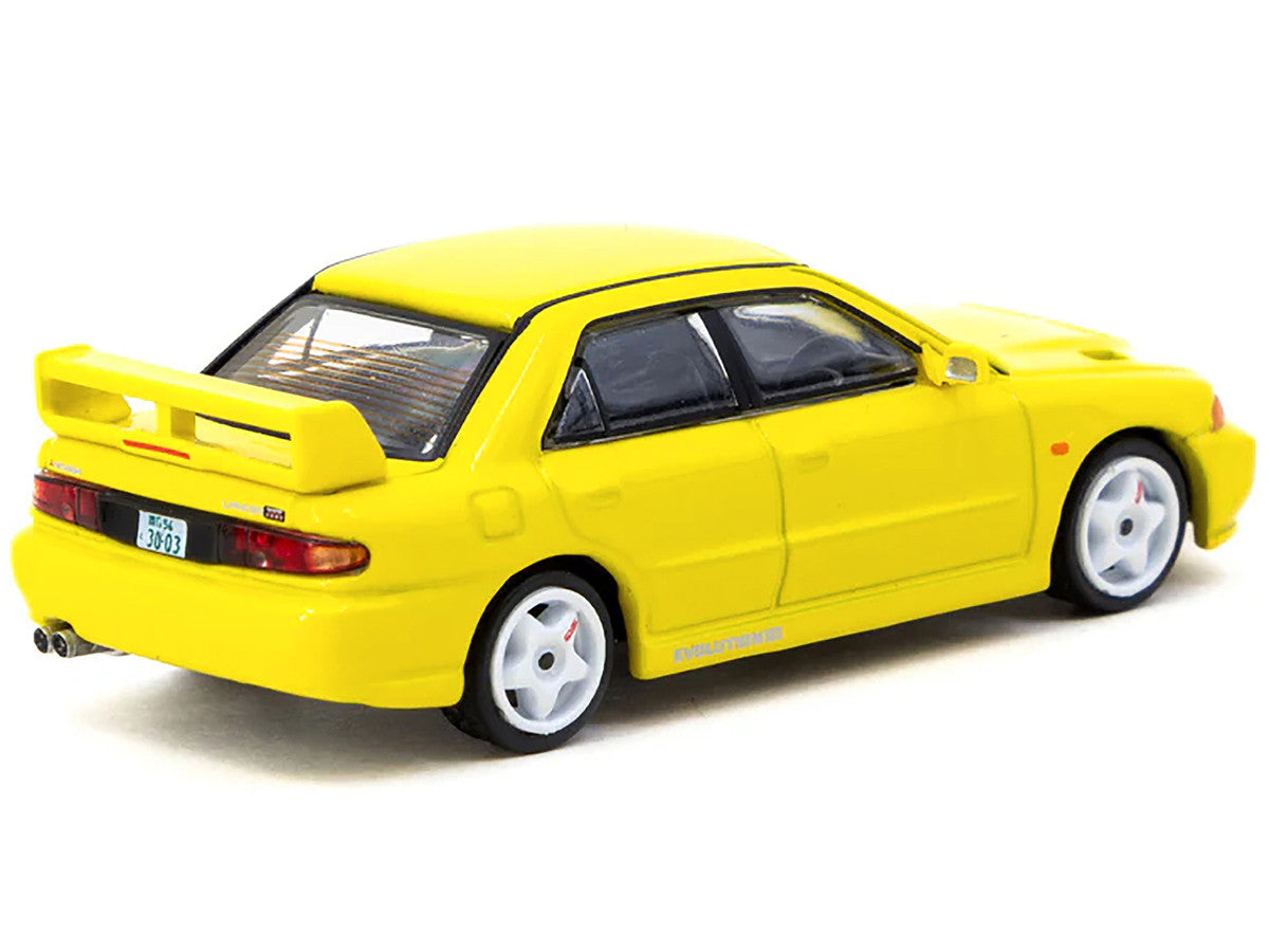 Mitsubishi Lancer GSR Evolution III RHD (Right Hand Drive) Yellow with Tarmac Cards "Global64" Series 1/64 Diecast Model by Tarmac Works-1