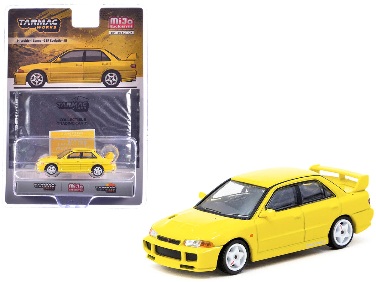 Mitsubishi Lancer GSR Evolution III RHD (Right Hand Drive) Yellow with Tarmac Cards "Global64" Series 1/64 Diecast Model by Tarmac Works-2