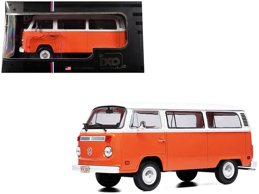 1974 Volkswagen T2 Bus 1/24 Diecast Model Orange and White by IXO Models