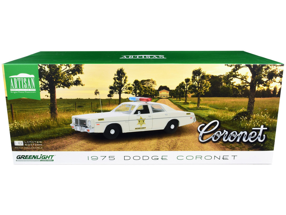 1975 Dodge Coronet Cream "Hazzard County Sheriff" 1/18 Diecast Model Car by Greenlight-2